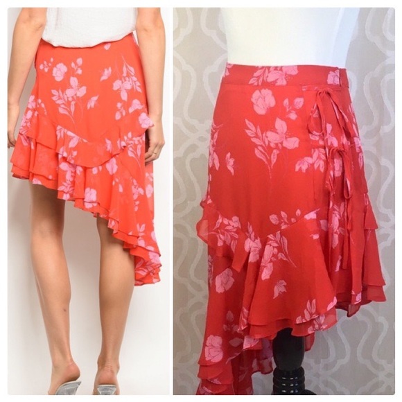 *CLEARANCE* Red Floral Asymmetrical Skirt - Picture 8 of 8